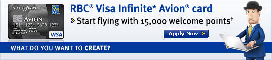 RBC® Visa Infinite* Avion® card. Start flying with 15,000 welcome points†. Apply Now. RBC® Visa Infinite* Avion® card. Start flying with 15,000 welcome points†.