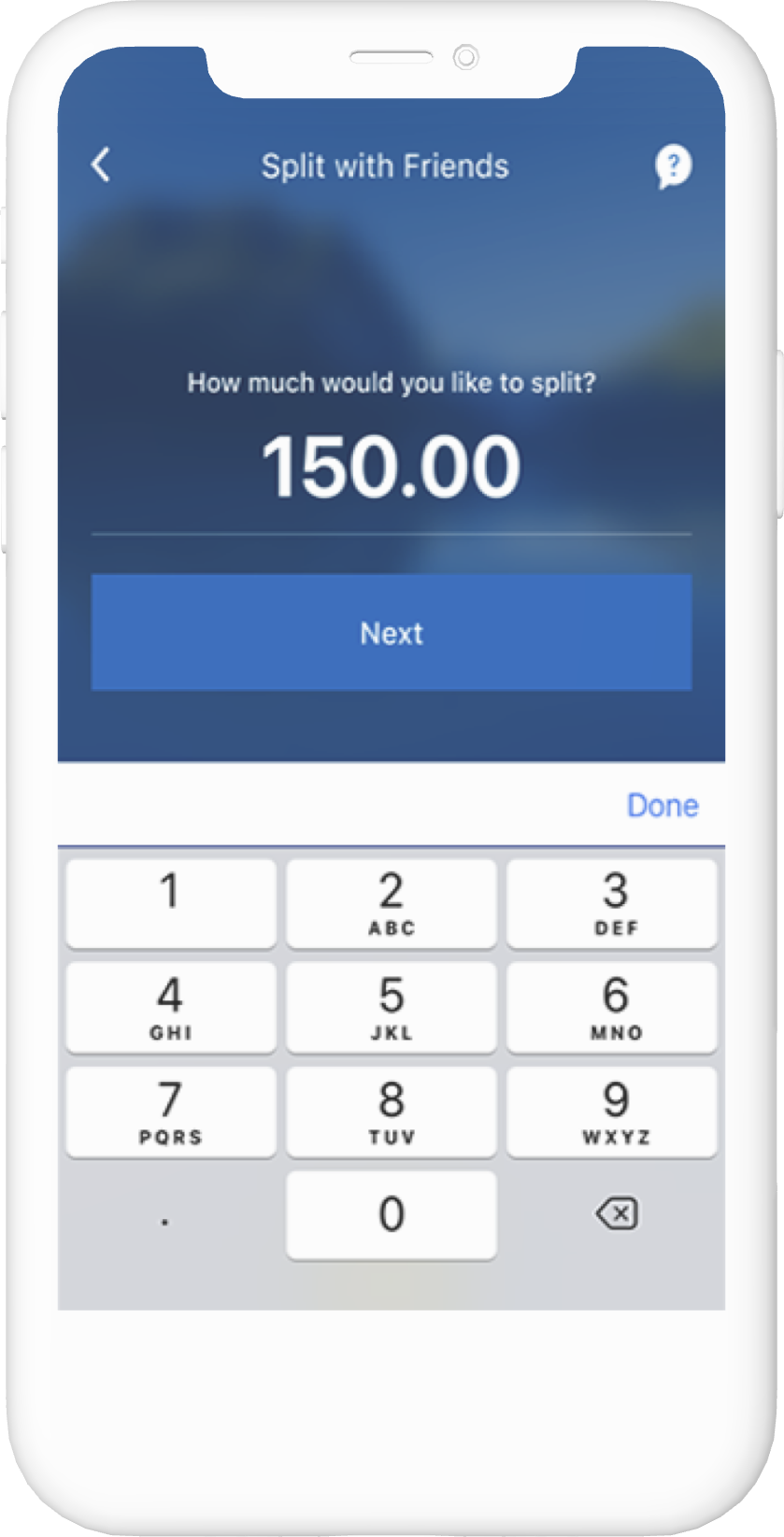 Screenshot of Split with Friends screen on RBC Mobile app