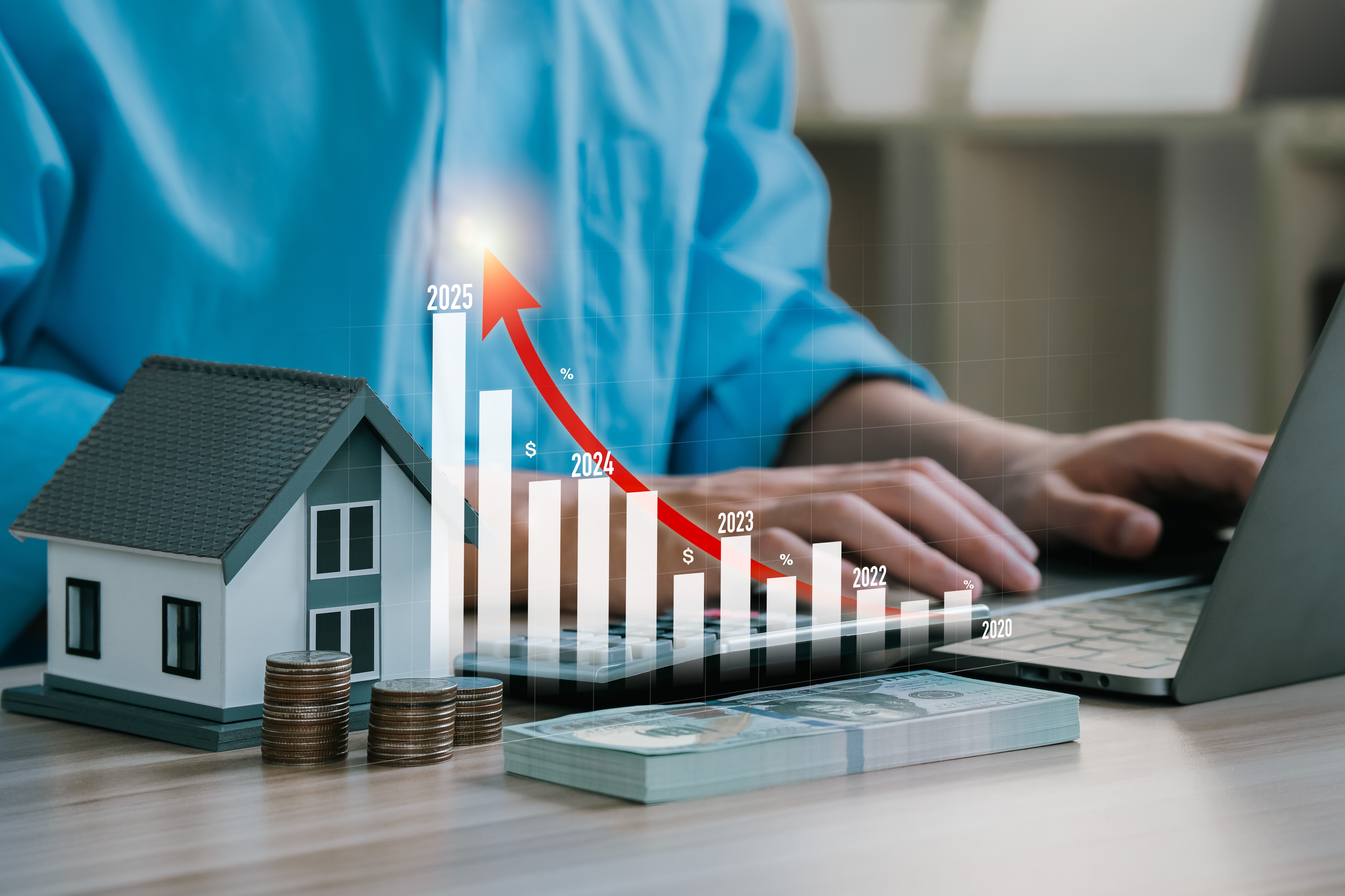 A chart showing the growth of real estate, interest rate and dividends