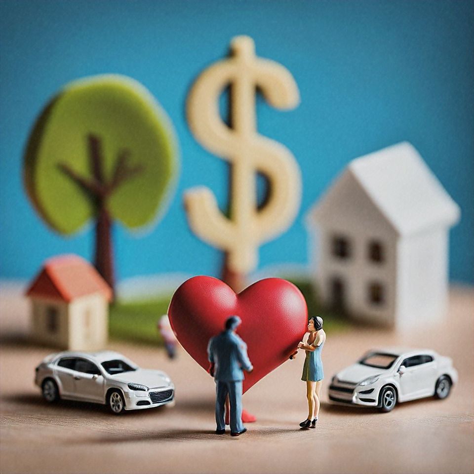 Image of a couple with a heart icon and cars in the background