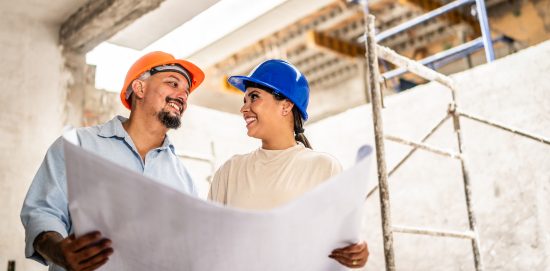 Construction workers building a new home.